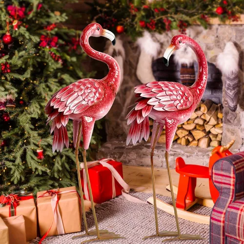 Miniatura 4 de Kircust Estatuas y esculturas de jardín de flamencos, estatua de metal para exteriores, adornos grandes de flamenco rosa para el hogar, patio