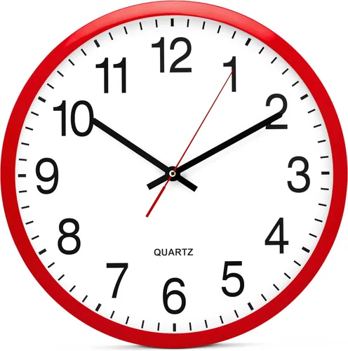 Miniatura 11 de Bernhard Products - Reloj de cuarzo de pared rojo, silencioso, sin tictac, 12 pulgadas, a pila, redondo, fácil de leer