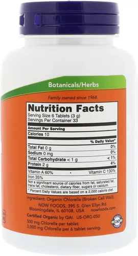 Miniatura 2 de NOW Foods - Chlorella Green Superfood Certificado Orgánico 500 mg. - 200 Tabletas paquete de 2.