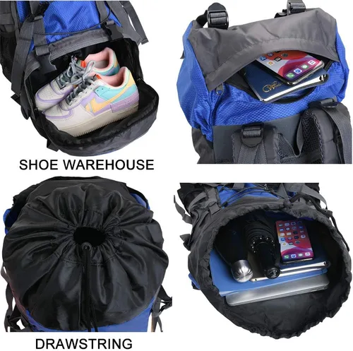 Miniatura 5 de Bseash Mochila impermeable de 60L con marco interno para senderismo, camping, con cubierta para lluvia, mochila grande para viajes al aire libre