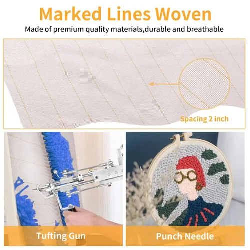 Miniatura 4 de Paño grande overlocking Monjes, paño primario con líneas marcadas de aguja perforadora para alfombra punzonadora (79 x 59 pulgadas)
