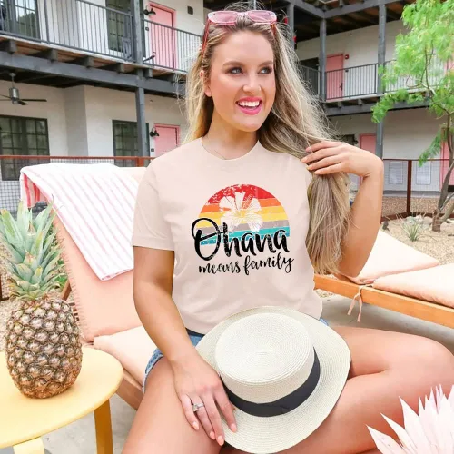 Miniatura 2 de MYHALF Ohana Means Family - Camisa hawaiana para mujer, camisetas divertidas de playa, camisetas de manga corta para vacaciones de verano