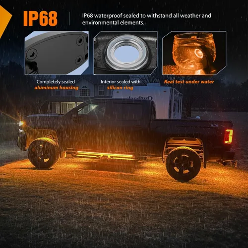 Miniatura 5 de Nilight Luz LED Rock 4 unidades ámbar bajo la rueda de pozo guardabarros vainas impermeables exteriores debajo de la carrocería lámparas laterales