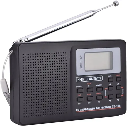 Radio estéreo digital portátil AM/FM, sonido SW/LW/TV, sintonización digital, receptor de banda completa con reloj despertador, radio pequeña con