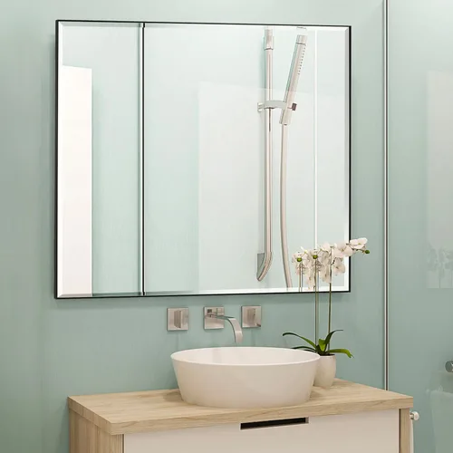 Miniatura 21 de LEDLUX Espejo de baño negro de 24 x 32 pulgadas, espejo sin cobre, marco de metal, espejo rectangular montado en la pared, espejo moderno