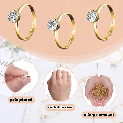 Miniatura 3 de Whaline 72 anillos de diamantes dorados para despedida de soltera, anillos de compromiso ajustables para decoración de mesa de boda, juego
