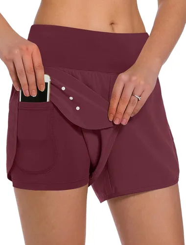 Miniatura 23 de Ksmien - Pantalones cortos de correr 2 en 1 para mujer, ligeros, para entrenamiento, gimnasio, yoga, forro con bolsillos para teléfono