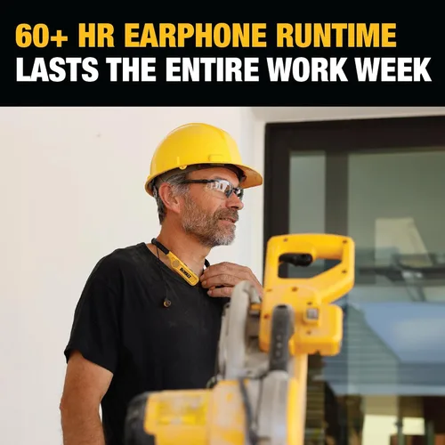 Miniatura 4 de DEWALT Auriculares Bluetooth 2 en 1 con banda para el cuello con 60 horas de reproducción y altavoz + funda rígida de EVA resistente a prueba