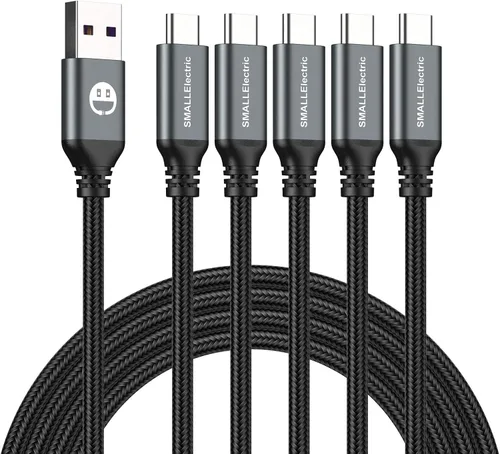 Cable USB Tipo C CarPlay Paquete de 5 de 3 Pies, Cables Trenzados de Cargador de Coche de Carga Rápida USB Tipo A a C para 17/17 Pro/16e/16/15 Pro
