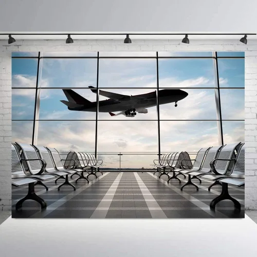 RUINI - Telón de fondo de fotografía para terminal de aeropuerto, salida de avión, decoración de fiesta, 7 x 5 pies