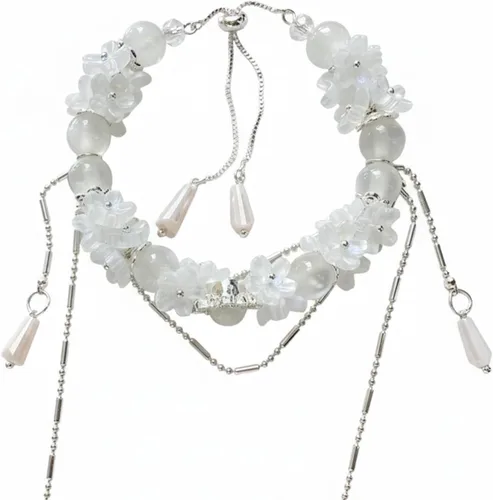 Miniatura 9 de Pulsera de la suerte de circonita con cuentas de cristal rojo y blanco morado para mujer Cadena de aleación ajustable de 7.9-11.8 in, lista