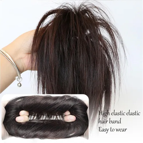Miniatura 6 de GRFIT Extensiones de moño de cabello sintético con moño, desordenado, esponjoso, lacio, banda elástica, moño para mujer, extensiones de moño