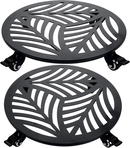 Miniatura 18 de 1 paquete de 30 cm de gran organizador de plantas de metal con 3 ruedas de PU metálicas, soporte rodante para plantas con ruedas para interiores
