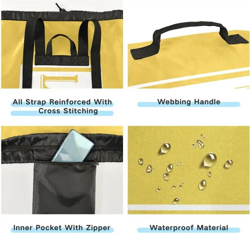 Miniatura 2 de Bolsa de lavandería de viaje de nailon amarillo limón para equipaje sucio resistente organizador de ropa sucia con cierre de cordón y correas
