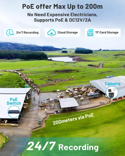 Miniatura 5 de GENBOLT Cámara de seguridad celular 4G LTE al aire libre sin WiFi, cámara de vigilancia PoE de doble lente CCTV con tarjeta SIM, grabación 24/7