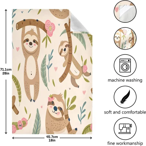 Miniatura 3 de Kigai Juego de 4 toallas de cocina, diseño de perezoso lindo altamente absorbente, paños de limpieza reutilizables, paños de cocina, toallas de mano