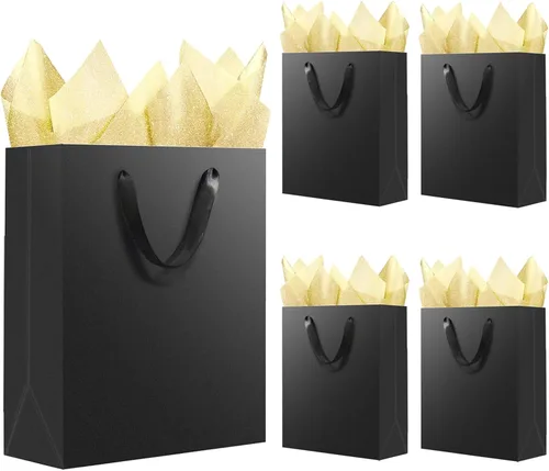 Miniatura 12 de SHIPKEY Paquete de 10 bolsas de regalo pequeñas Bolsa de regalo negra de 6x2.5x8 pulgadas, bolsas de papel para hombres, bolsa de recuerdo