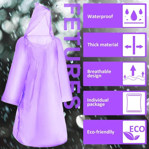 Miniatura 3 de Ponchos de lluvia desechables a granel para adultos, ponchos de emergencia con capucha para hombres y mujeres, viajes, camping, senderismo