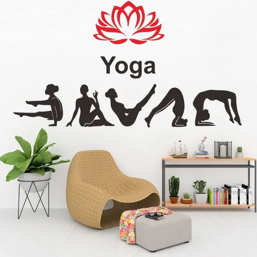 Miniatura 8 de Adhesivo de pared para estudio de yoga, calcomanía de PVC extraíble con patrones de loto e hinduismo, regalo único para los amantes del yoga, ideal