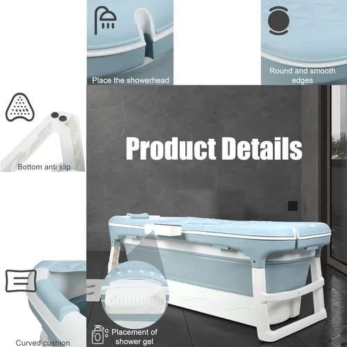 Miniatura 5 de Bañera portátil para adultos, bañera plegable grande de 50 pulgadas con tapa, bañera plegable reutilizable independiente, bañera plegable