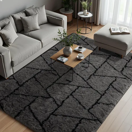 Miniatura 69 de Zentavio Alfombras de área para sala de estar, alfombras grises para dormitorio, alfombra de 4 x 6, alfombra mullida, peluda y suave, shag estética