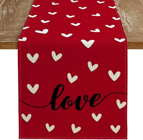 Miniatura 5 de ARKENY Camino de mesa para el día de San Valentín de 36 x 13 pulgadas, decoración de mesa roja con corazón de amor, arpillera para interiores