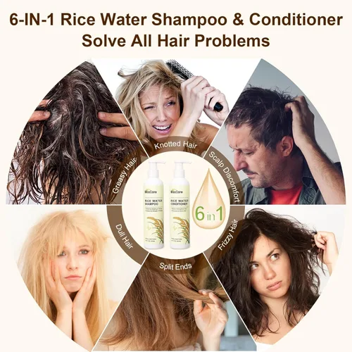 Miniatura 6 de Set de champú y acondicionador de agua de arroz, fortalecimiento y nutrición para un cabello más grueso y de aspecto más completo, formulaciones