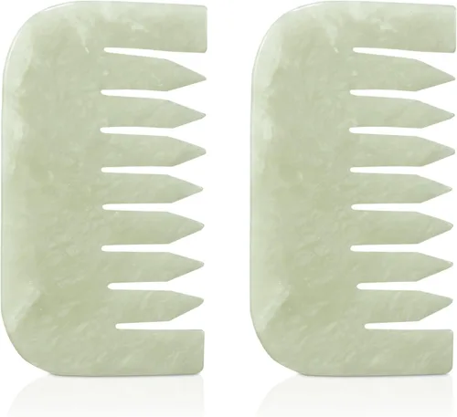 Miniatura 10 de Geiserailie 2 piezas de peines de jade suministros esteticista masaje piedra pelo Gua Sha raspado cuero cabelludo peine herramienta de masaje facial