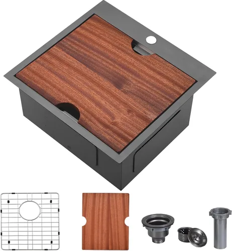 Miniatura 14 de 22x18 Pulgadas Fregadero de Cocina Gunmetal Negro de Montaje Superior, Fregadero de Barra de Cocina RV de 16 Calibre, Fregadero de Barra Húmeda