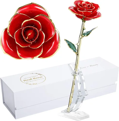 Miniatura 10 de Rosa de regalo para el día de San Valentín, rosa real bañada en oro es atractiva y forma natural, el mejor regalo para aniversario, boda, día de San