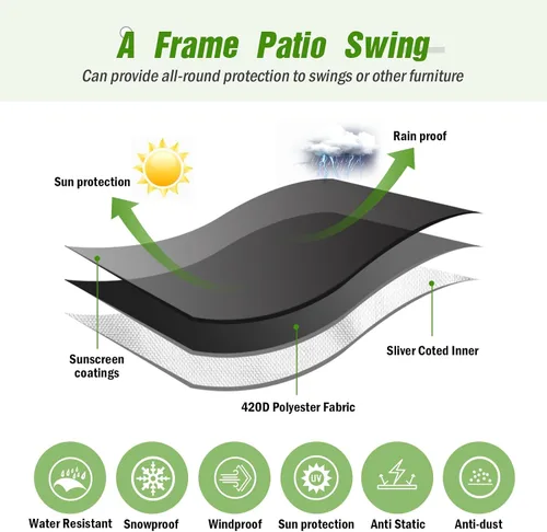 Miniatura 4 de Kasla Outdoor Swing Cover, Waterproof and Heavy-Duty Cover for Patio A Frame Swing Set & Porch Glider Hammock & Porch Swing Stand