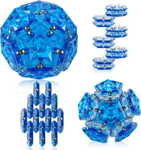RoomyRoc - Esfera magnética antiestrés con imanes de pentágonos - Juego de 12 piezas - Azul cristal - Juguete de imanes antiestrés - Creatividad más