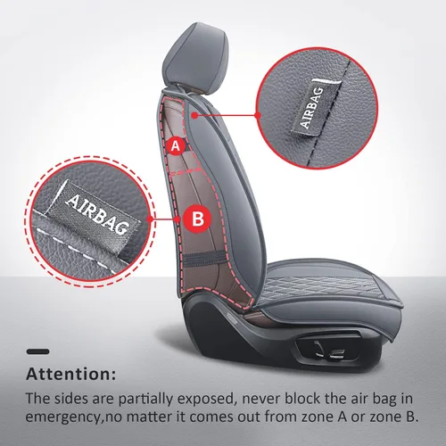 Miniatura 2 de MIROZO Fundas de asiento delantero de automóvil, color gris, 2 fundas de asiento de cuero, impermeables, fundas de asiento de automóvil, fundas