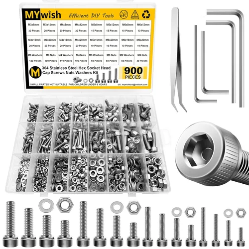 Miniatura 10 de Mywish Kit surtido de 380 tuercas y tornillos M4, 304 tornillos métricos, tornillos métricos, tornillos métricos, arandelas de bloqueo plano y SIiver