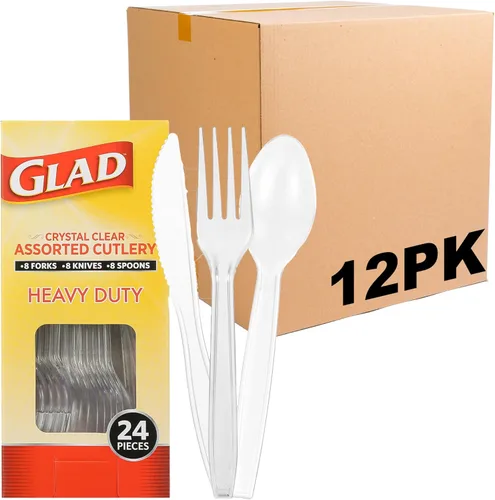 Miniatura 13 de Glad Cubiertos de plástico surtidos de alta calidad, tenedores, cuchillos y cucharas transparentes extra resistentes, juego de 150 piezas