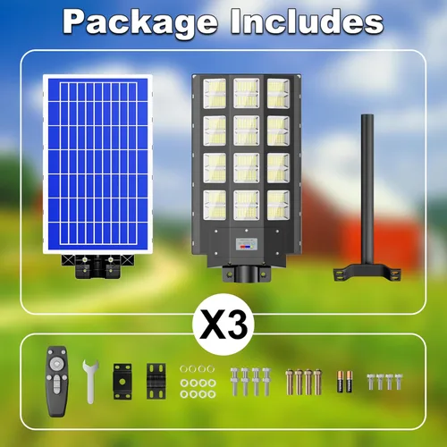 Miniatura 9 de Paquete de 3 luces solares de calle de 9500 W, 240000 lm, IP67, impermeables, del atardecer al amanecer, luces de calle solares al aire libre