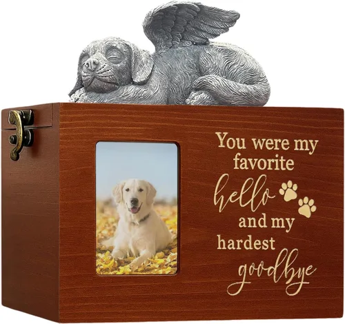 Miniatura 16 de Urna grande para perro para cenizas, caja de cremación funeraria negra con foto urna conmemorativa para mascotas con marco de fotos, caja