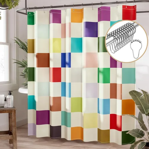 Miniatura 17 de AmazerBath Cortina de ducha floral, juego de cortinas de ducha lavables de tela con 12 ganchos para cortina de ducha, cortinas de ducha de tela C