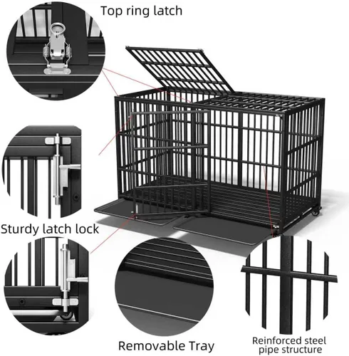 Miniatura 3 de Jaula de perro resistente de 64 pulgadas para perros indestructible, jaula de alta ansiedad con puertas dobles para razas gigantes extra grandes