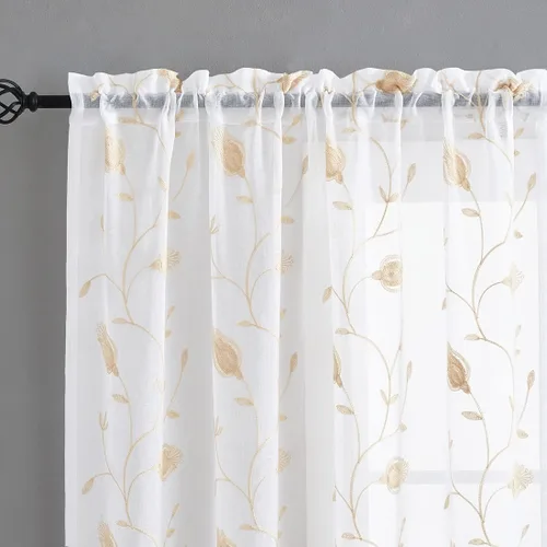 Miniatura 44 de Cortinas para ventana cortinas blancas traslúcidas de 90 pulgadas de largo, 2 paneles de cortinas de tul, paneles de ventana para cortinas de Blanco