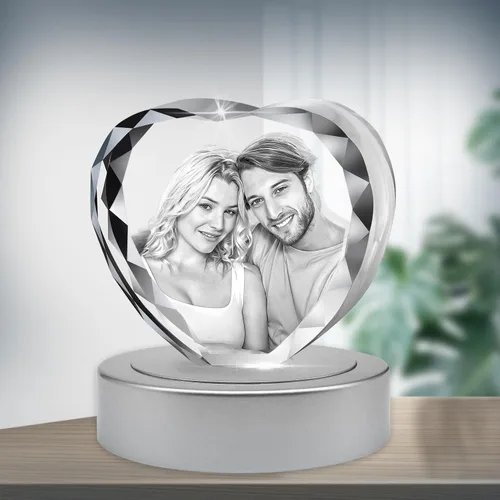 Miniatura 3 de HAN'S LASER Foto de cristal 3D, regalo personalizado con tu propia foto, única, cumpleaños (nuevo corazón)