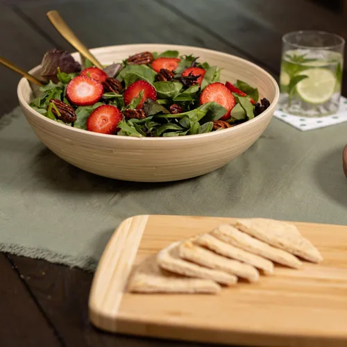Miniatura 2 de LEXA Ensaladera de bambú hecha a mano de 12 pulgadas – Frutero de madera grande de 130 onzas para encimera de cocina, bambú natural