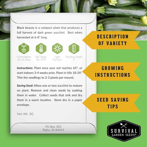 Miniatura 2 de Survival Garden Seeds Bóveda de semillas de la colección Calabacín y Calabacín – Semillas de reliquia sin OMG para plantar verduras – Surtido