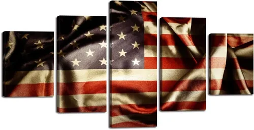 Miniatura 24 de Arte de pared de concepto patriótico, pintura de bandera estadounidense y británica, lienzo de estrellas y rayas, 5 paneles, arte moderno americano