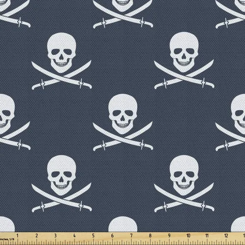 Miniatura 54 de Ambesonne The Yard, tela de calavera colorida con temática de Halloween, diseño de calavera y huesos cruzados, divertido estampado de dibujos
