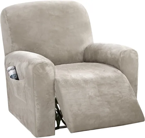 Miniatura 20 de H.VERSAILTEX Fundas elásticas de terciopelo para sillón reclinable, fundas para silla reclinable estilo de 4 piezas, funda para sillón reclinable