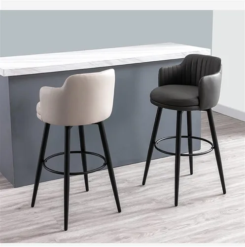 Miniatura 4 de Juego de 2 taburetes de bar giratorios modernos con Brazos, asientos de cuero napa, patas de metal negro y reposapiés, sillas de isla de cocina