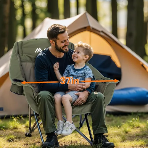 Miniatura 4 de Huskfirm Silla de campamento de gran tamaño, acolchadas, sillas de campamento plegables de alta resistencia con portavasos y bolsa enfriadora, silla