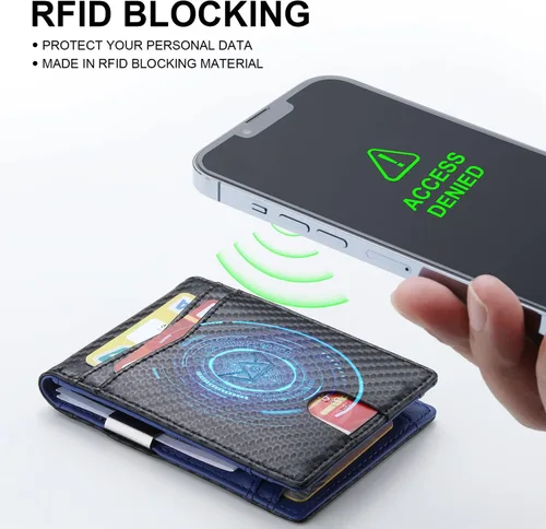 Miniatura 5 de GOSALISU Cartera delgada para hombre con clip para dinero, 11 ranuras, bloqueo RFID, bolsillo frontal, billetera plegable con 2 ventanas