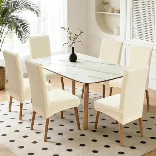 Miniatura 7 de Genina Juego de 2 fundas impermeables para sillas de comedor, fundas elásticas para sillas de comedor con hojas jacquard, protectores extraíbles